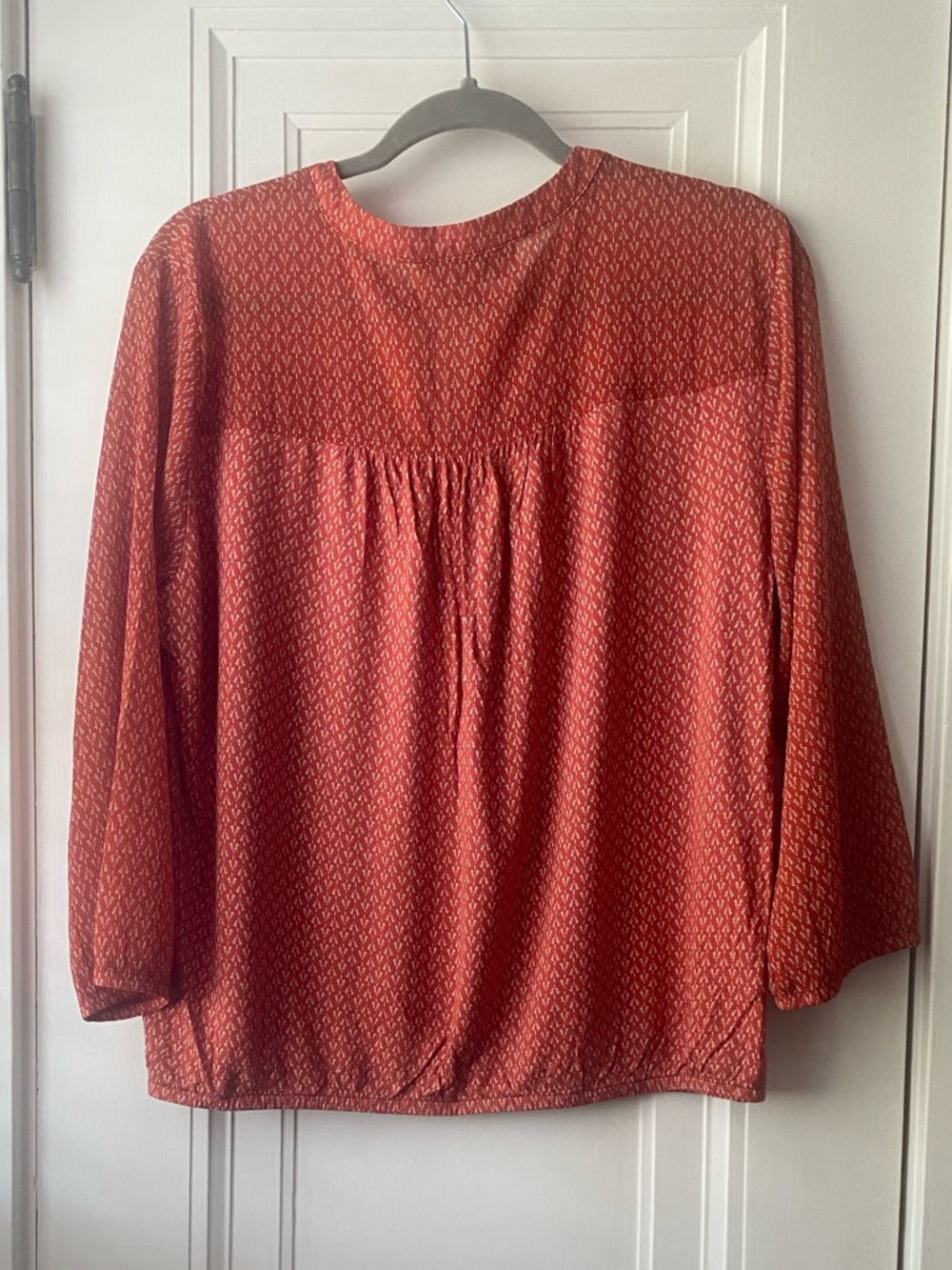 Loft red orange mixed media print blouse top shirt L - Picture 4 of 4